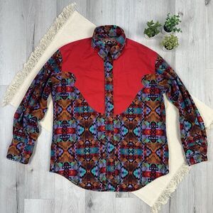Vintage Western Cowboy Rodeo Shirt Aztec Print Reversible Mens Multicolor READ
